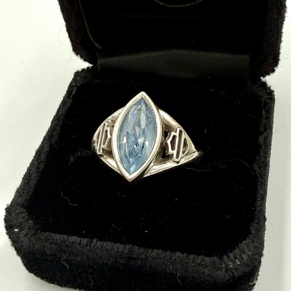 Harley Davidson Womens Ring With Blue Stone Sterling Silver .925 Size 7 Mob Wife